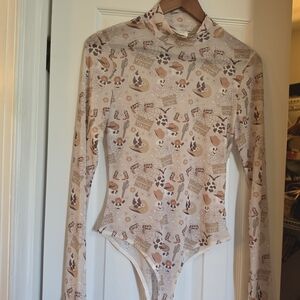 NanaMacs Beige Western Graphic Long Sleeve Bodysuit